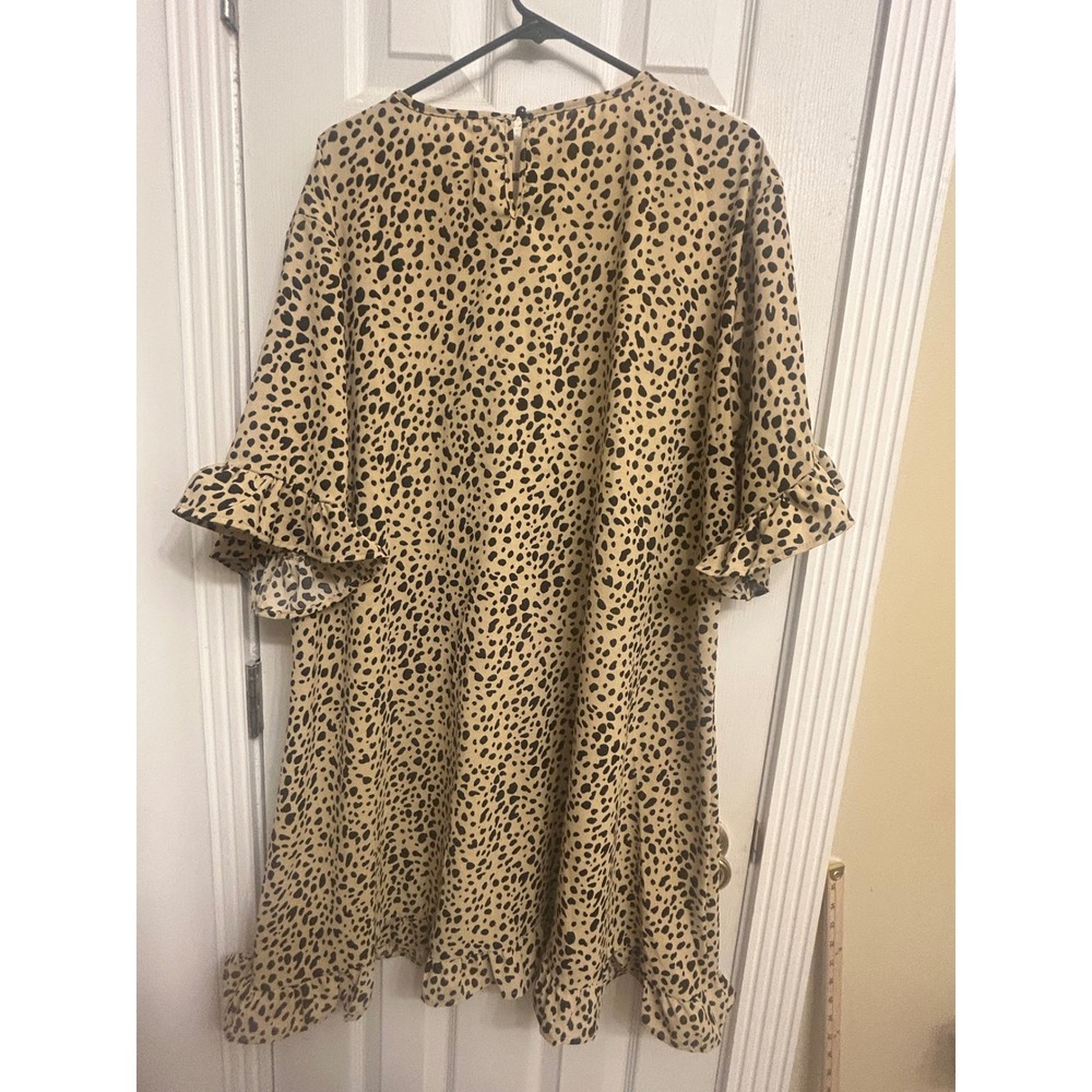 AZ Womens 4XL Leopard Print Ruffle Sleeve Shift Dress Tan Black Animal Print